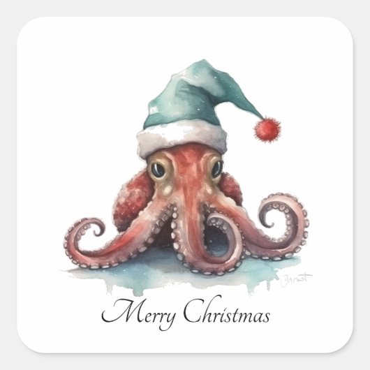 Octopus Christmas Joy, op maat Vierkante Sticker (Voorkant)