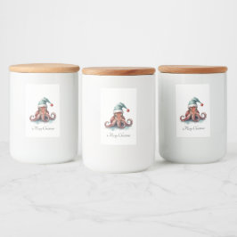 Octopus Christmas Joy, op maat Voedselcontainer Etiket