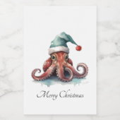 Octopus Christmas Joy, op maat Voedselcontainer Etiket (Enkel label)