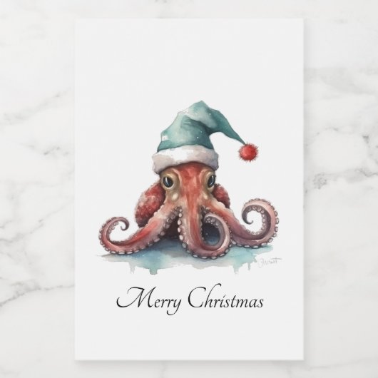 Octopus Christmas Joy, op maat Voedselcontainer Etiket (Enkel label)