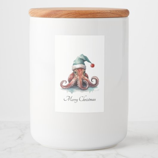 Octopus Christmas Joy, op maat Voedselcontainer Etiket (Voorkant)