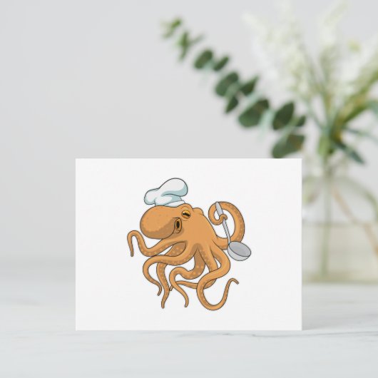 Octopus Cook Chef hoed Briefkaart (Staand voorkant)