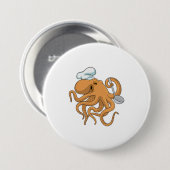 Octopus Cook Chef pet Ronde Button 7,6 Cm (Voorkant /achterkant)