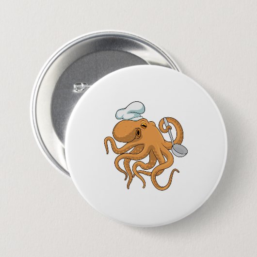 Octopus Cook Chef pet Ronde Button 7,6 Cm (Voorkant /achterkant)
