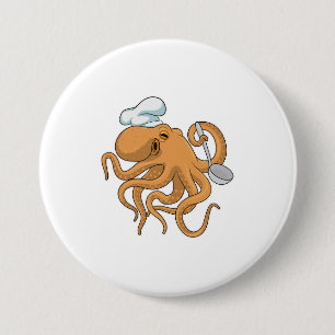 Octopus Cook Chef pet Ronde Button 7,6 Cm