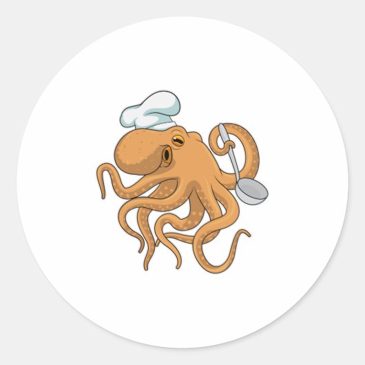 Octopus Cook Chef pet Ronde Sticker (Voorkant)