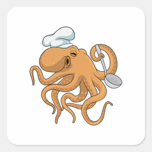 Octopus Cook Chef pet Vierkante Sticker (Voorkant)