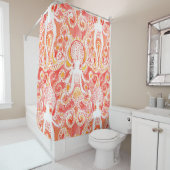 OCTOPUS Coral Nautical Whimsical Waterverf Print Douchegordijn (In situ)