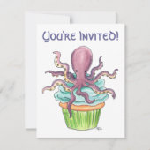 Octopus Cupcake Birthday Invite Kaart (Voorkant)
