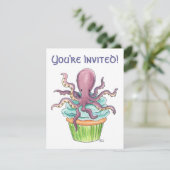 Octopus Cupcake Birthday Invite Kaart (Staand voorkant)