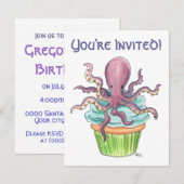 Octopus Cupcake Birthday Invite Kaart (Voorkant / Achterkant)