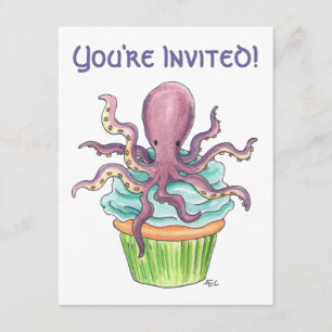  Octopus Cupcake Birthday Invite Kaart
