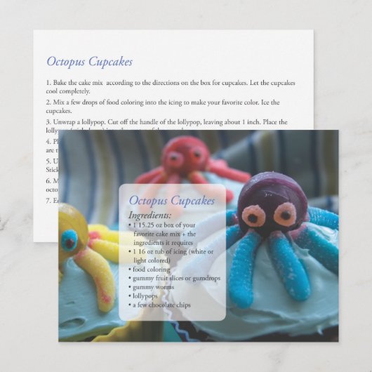 Octopus Cupcakes Recipe Card Briefkaart (Voorkant / Achterkant)