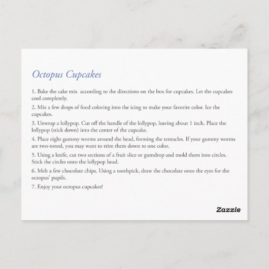 Octopus Cupcakes Recipe Card Briefkaart (Achterkant)