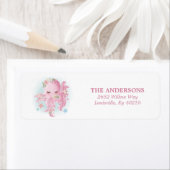 Octopus Cute Pink Waterverf Baby shower Adres Etiket (Insitu)