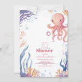 Octopus Cute Pink Waterverf Girl Baby shower Kaart (Voorkant)