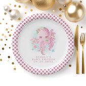 Octopus Cute Pink Waterverf Girl Baby shower Papieren Bordje