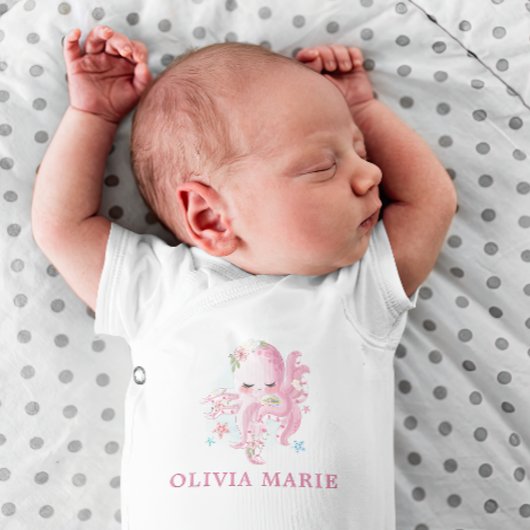 Octopus Cute Pink Waterverf Girl Baby shower Romper