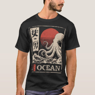 Octopus Deep Ocean Japanse Rode Zon Marine Art T-shirt