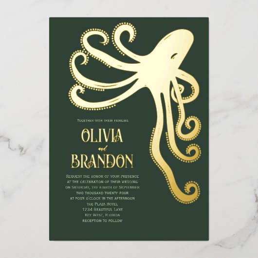 Octopus Deep Zee gestileerd Modern Wedding Folie Uitnodiging (Voorkant)
