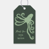 Octopus Deep Zee Modern Wedding, groen Cadeaulabel (Voorkant)