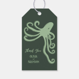 Octopus Deep Zee Modern Wedding, groen Cadeaulabel