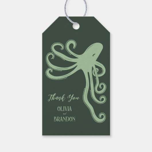 Octopus Deep Zee Modern Wedding, groen Cadeaulabel (Voorkant)