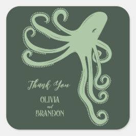 Octopus Deep Zee Modern Wedding, groen Vierkante Sticker
