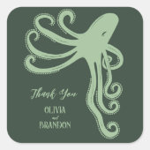 Octopus Deep Zee Modern Wedding, groen Vierkante Sticker (Voorkant)