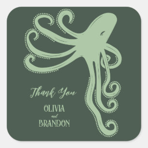 Octopus Deep Zee Modern Wedding, groen Vierkante Sticker
