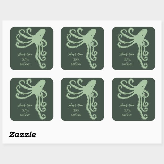 Octopus Deep Zee Modern Wedding, groen Vierkante Sticker (Vel)