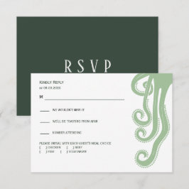 Octopus Deep Zee Modern Wedding Response, Groen RSVP Kaartje