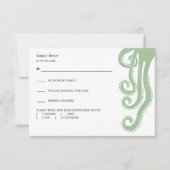 Octopus Deep Zee Modern Wedding Response, Groen RSVP Kaartje (Voorkant)