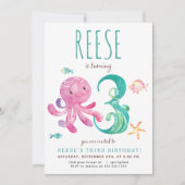 Octopus Derde Verjaardagsuitnodiging Kaart (Voorkant)