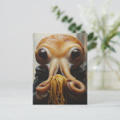 Octopus die spaghetti eet briefkaart (Staand voorkant)
