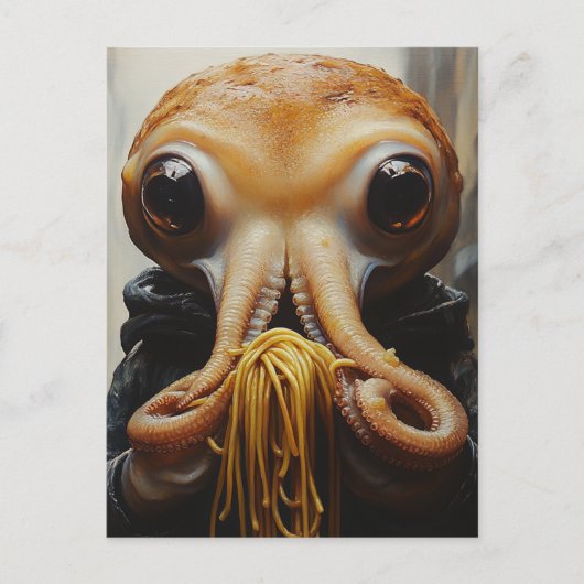 Octopus die spaghetti eet briefkaart (Voorkant)