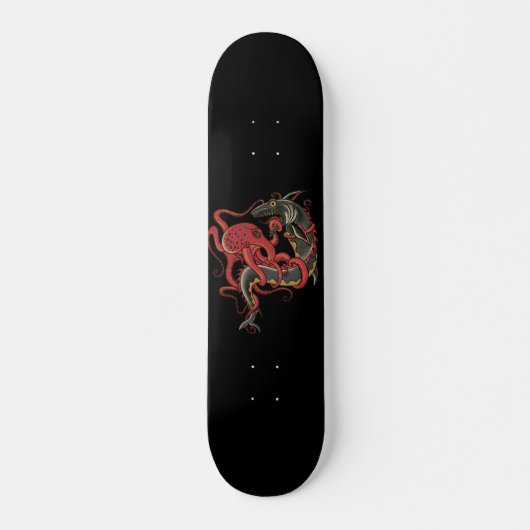 octopus die vecht met een haai skateboard deck (Voorkant)