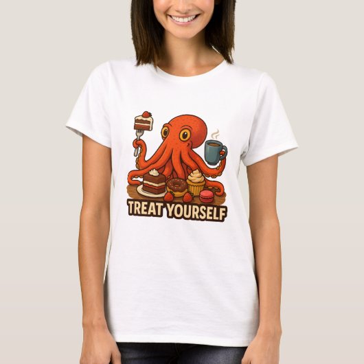 Octopus die zich overgeeft aan zoete lekkernijen t-shirt (Voorkant)