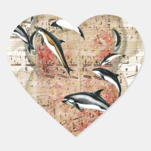 Octopus Dolphins Collage Hart Sticker