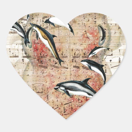 Octopus Dolphins Collage Hart Sticker (Voorkant)