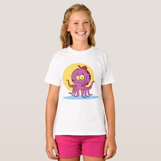 Octopus Dragen Een Rode Bal Pet Meisjes T-shirt (Voorkant volledig)