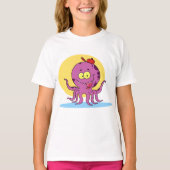 Octopus Dragen Een Rode Bal Pet Meisjes T-shirt (Voorkant)