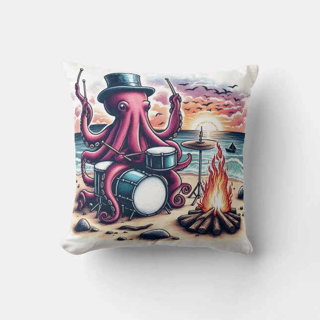 Octopus Drummen bij een strandkampvuur bij zonsond Kussen (Voorkant)
