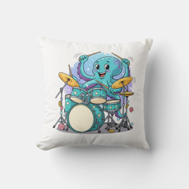 Octopus Drummen Grappige Tekenfilm Octopus Drummer Kussen (Voorkant)