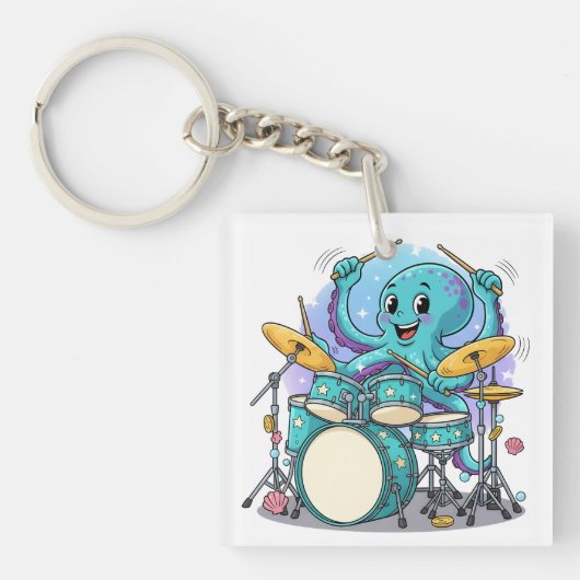 Octopus Drummen Grappige Tekenfilm Octopus Drummer Sleutelhanger (voorkant)