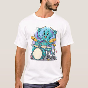 Octopus Drummen Grappige Tekenfilm Octopus Drummer T-shirt