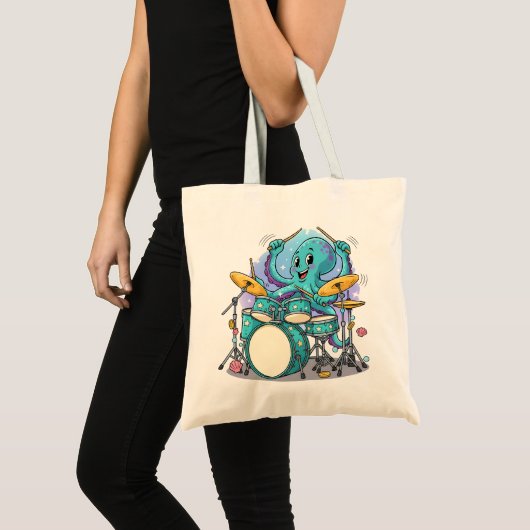 Octopus Drummen Grappige Tekenfilm Octopus Drummer Tote Bag (Voorkant (product))