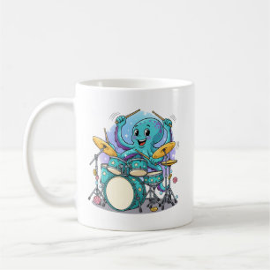 Octopus Drummen Moppige Cartoon Octopus Drummer Koffiemok