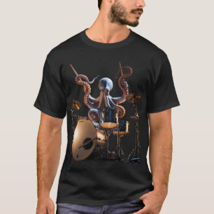 Octopus Drummer T-Shirt Rock Muzikant Tee