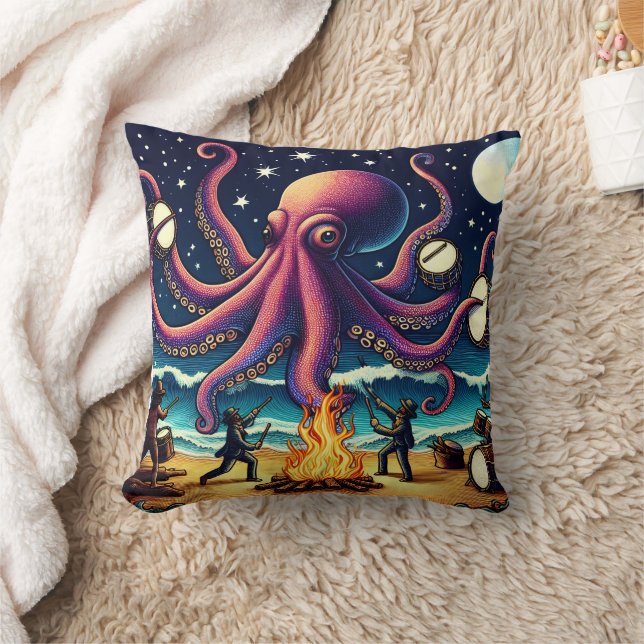 Octopus Drumst bij Strandkampvuur Kussen (Deken)